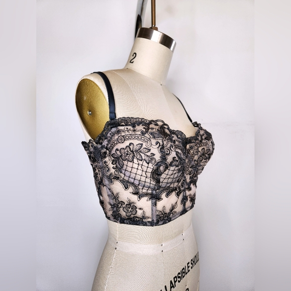 I.D. Sarrieri Green Lace Bustier 34C Sheer See through Sexy Used Once $600 - Picture 2 of 11